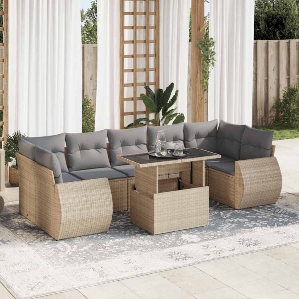 8-Delige Loungeset Met Kussens Poly Rattan - Afbeelding 14