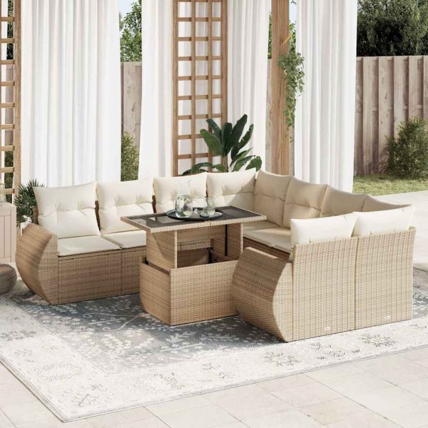 9-Delige Loungeset Met Kussens Poly Rattan - Afbeelding 13