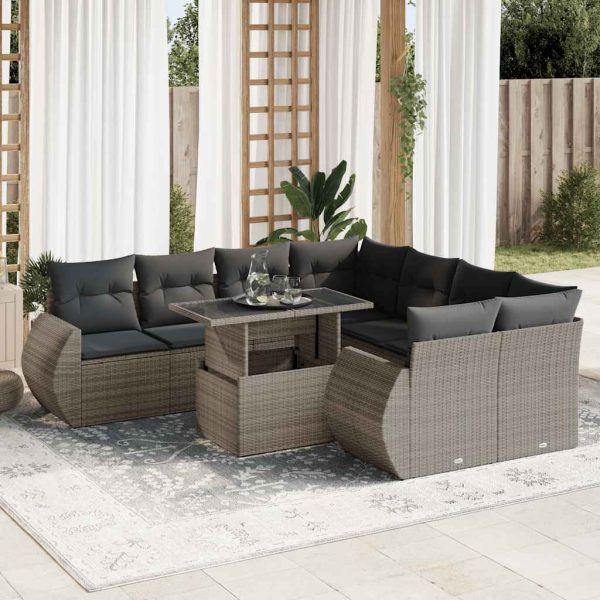 9-Delige Loungeset Met Kussens Poly Rattan - Afbeelding 16