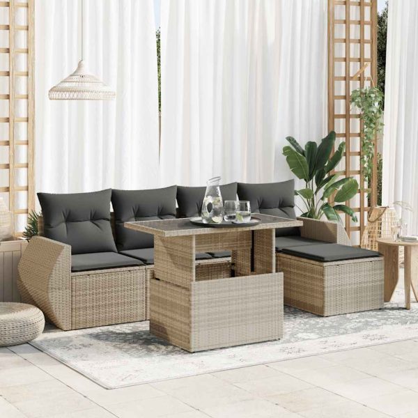 6-Delige Loungeset Met Kussens Poly Rattan - Afbeelding 14