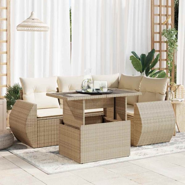 5-Delige Loungeset Met Kussens Poly Rattan - Afbeelding 18