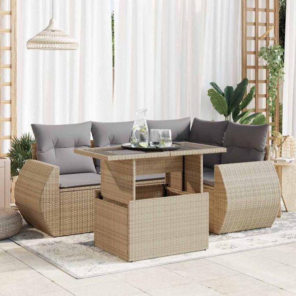 5-Delige Loungeset Met Kussens Poly Rattan - Afbeelding 14