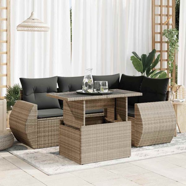 5-Delige Loungeset Met Kussens Poly Rattan - Afbeelding 17