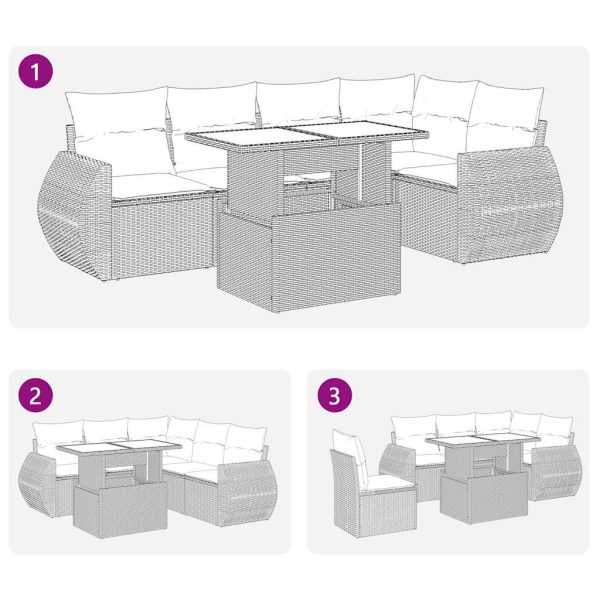 6-Delige Loungeset Met Kussens Poly Rattan - Afbeelding 7