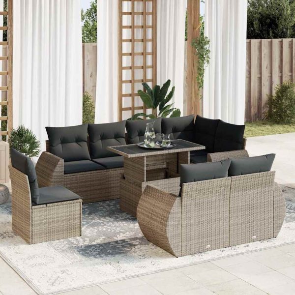 9-Delige Loungeset Met Kussens Poly Rattan - Afbeelding 13