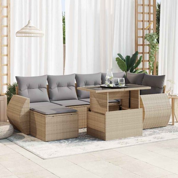 7-Delige Loungeset Met Kussens Poly Rattan - Afbeelding 17