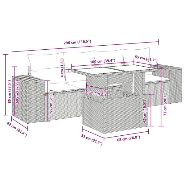 5-Delige Loungeset Met Kussens Poly Rattan - Afbeelding 12