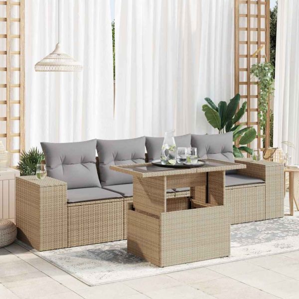 5-Delige Loungeset Met Kussens Poly Rattan - Afbeelding 14