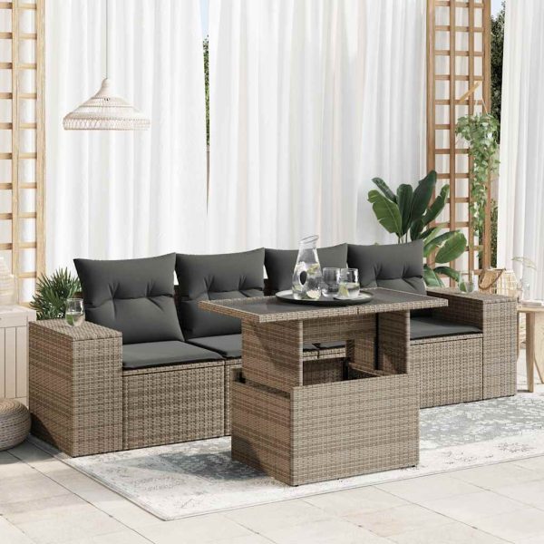 5-Delige Loungeset Met Kussens Poly Rattan - Afbeelding 17