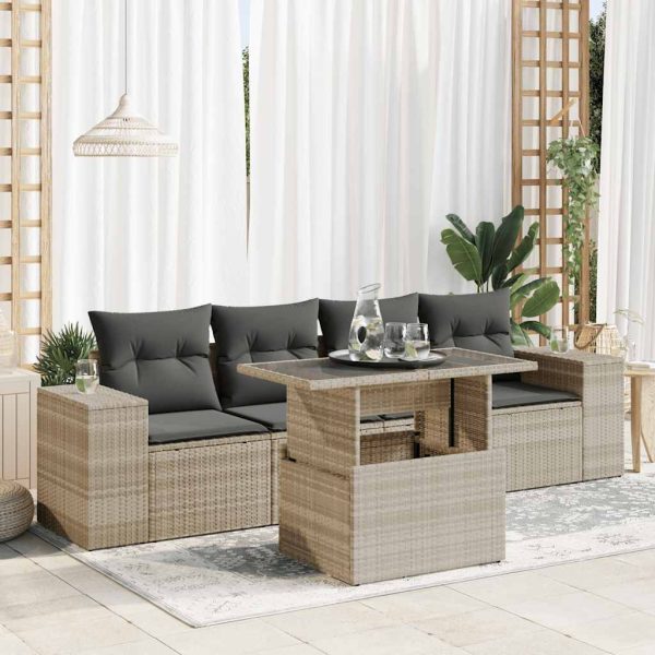 5-Delige Loungeset Met Kussens Poly Rattan - Afbeelding 16