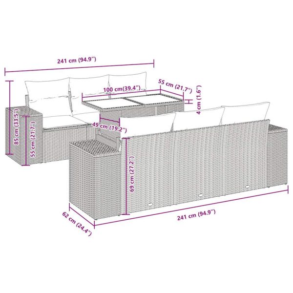 7-Delige Loungeset Met Kussens Poly Rattan - Afbeelding 12