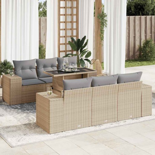 7-Delige Loungeset Met Kussens Poly Rattan - Afbeelding 16