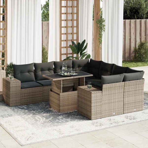 9-Delige Loungeset Met Kussens Poly Rattan - Afbeelding 16