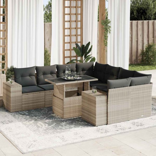 9-Delige Loungeset Met Kussens Poly Rattan - Afbeelding 13