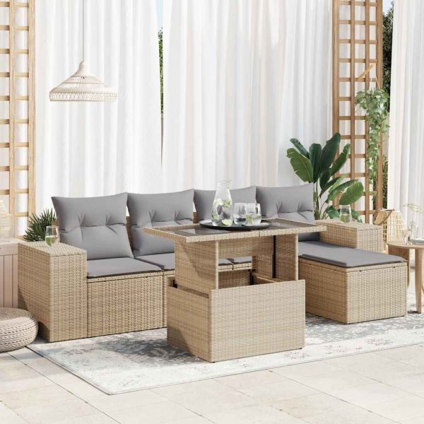 6-Delige Loungeset Met Kussens Poly Rattan - Afbeelding 16