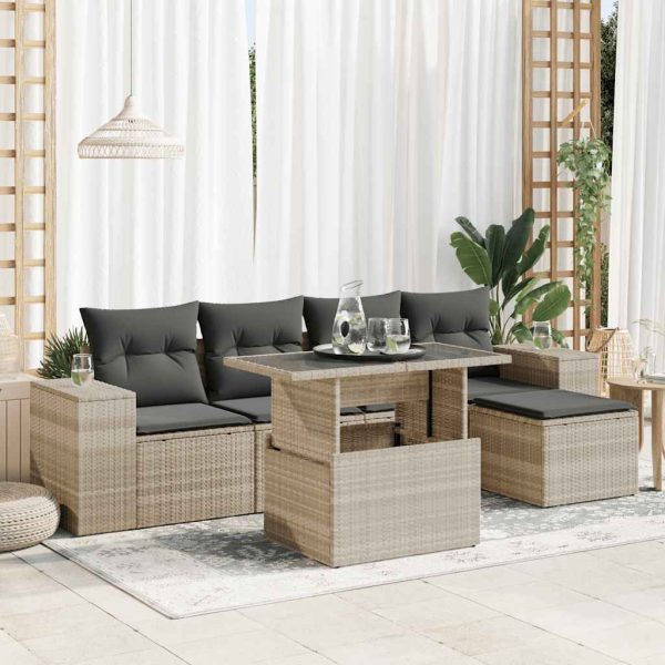 6-Delige Loungeset Met Kussens Poly Rattan - Afbeelding 14