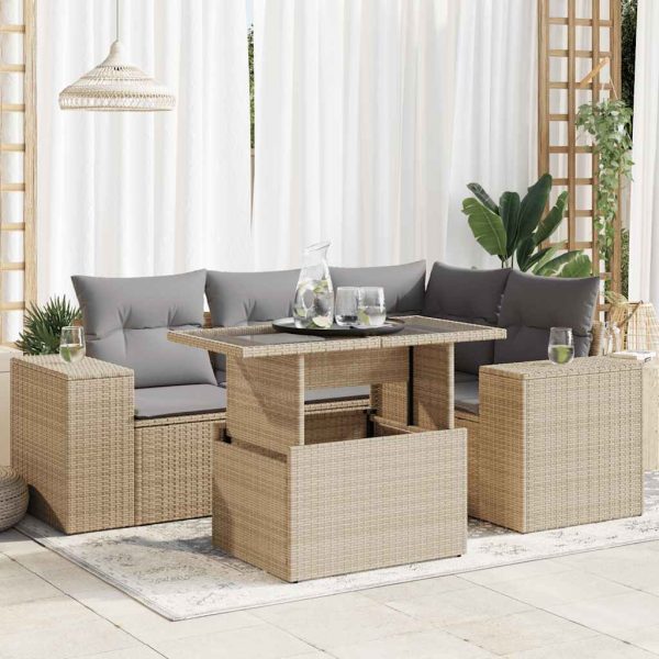 5-Delige Loungeset Met Kussens Poly Rattan - Afbeelding 16