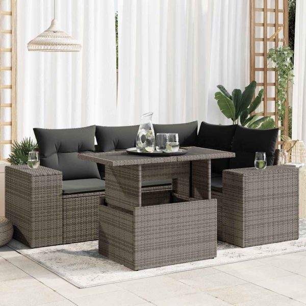 5-Delige Loungeset Met Kussens Poly Rattan - Afbeelding 15