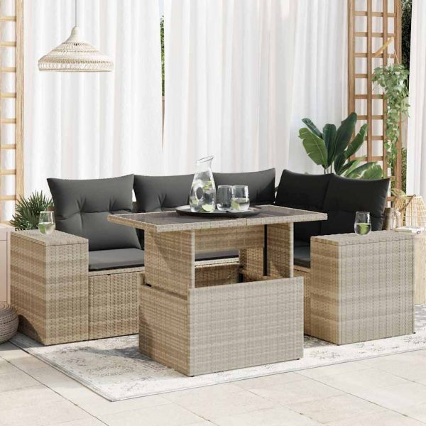 5-Delige Loungeset Met Kussens Poly Rattan - Afbeelding 14