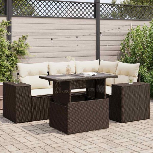 5-Delige Loungeset Met Kussens Poly Rattan - Afbeelding 13