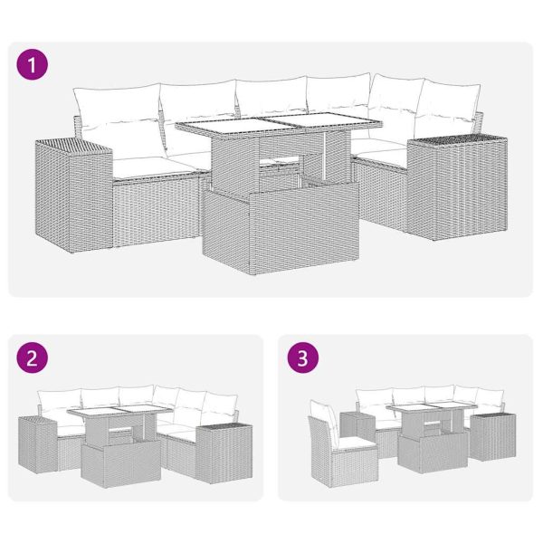 6-Delige Loungeset Met Kussens Poly Rattan - Afbeelding 11