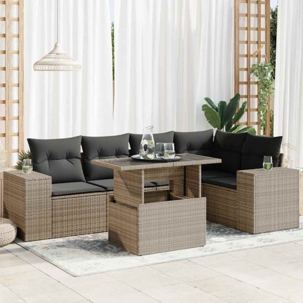 6-Delige Loungeset Met Kussens Poly Rattan - Afbeelding 15