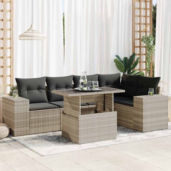 6-Delige Loungeset Met Kussens Poly Rattan - Afbeelding 14