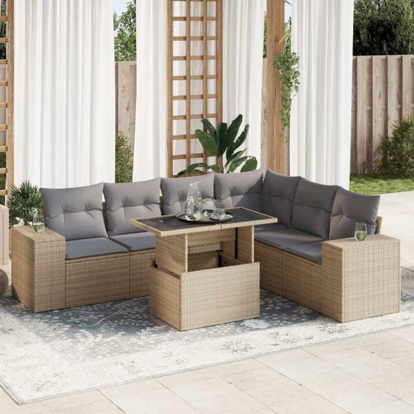 7-Delige Loungeset Met Kussens Poly Rattan - Afbeelding 17