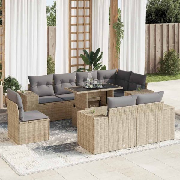 9-Delige Loungeset Met Kussens Poly Rattan - Afbeelding 13