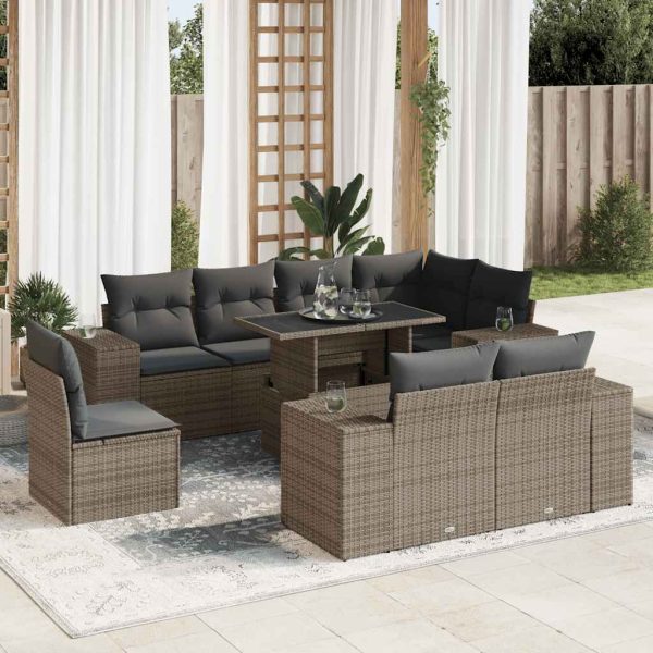 9-Delige Loungeset Met Kussens Poly Rattan - Afbeelding 15