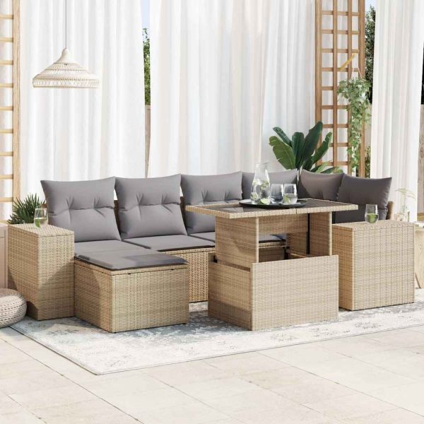 7-Delige Loungeset Met Kussens Poly Rattan - Afbeelding 17