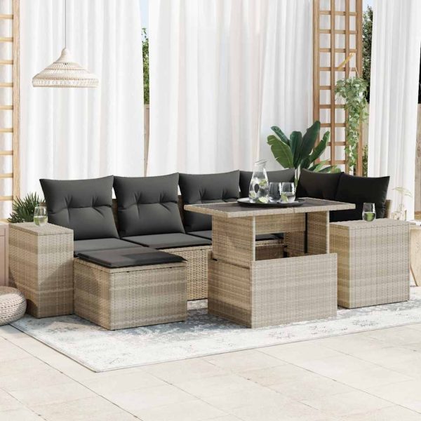 7-Delige Loungeset Met Kussens Poly Rattan - Afbeelding 14