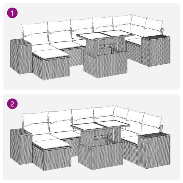 8-Delige Loungeset Met Kussens Poly Rattan - Afbeelding 12