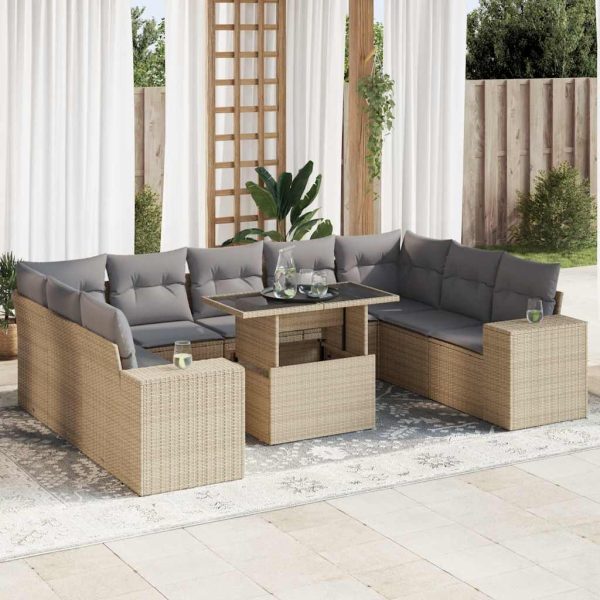 10-Delige Loungeset Met Kussens Poly Rattan - Afbeelding 13