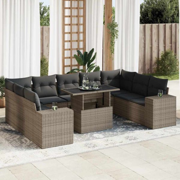 10-Delige Loungeset Met Kussens Poly Rattan - Afbeelding 14