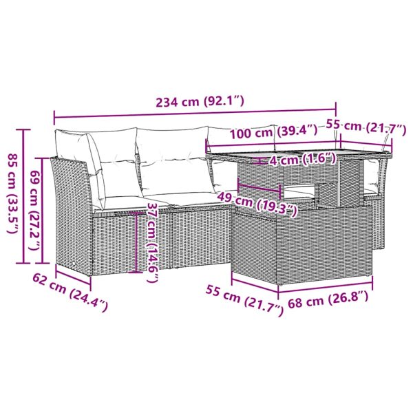 5-Delige Loungeset Met Kussens Poly Rattan - Afbeelding 11