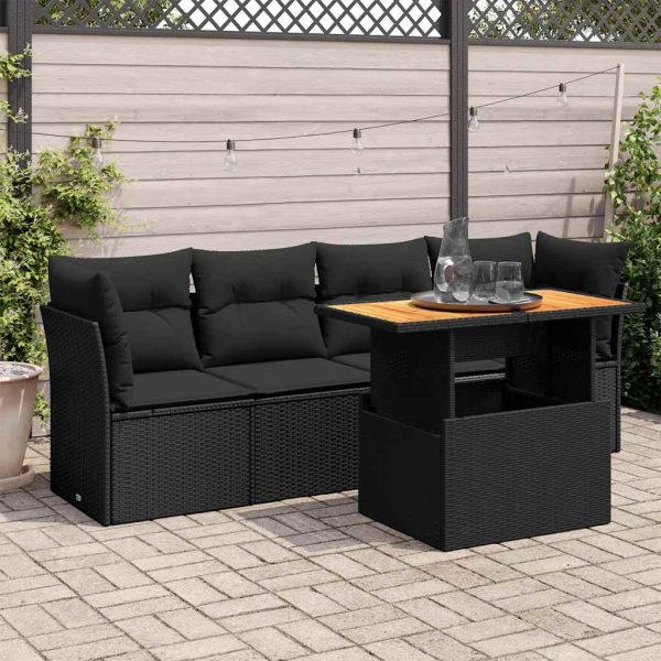 5-Delige Loungeset Met Kussens Poly Rattan