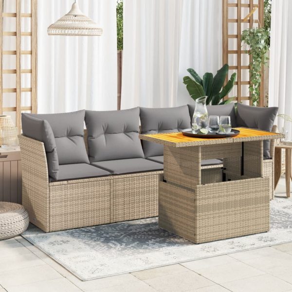 5-Delige Loungeset Met Kussens Poly Rattan - Afbeelding 13