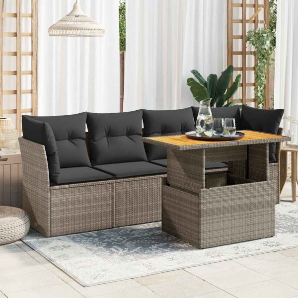 5-Delige Loungeset Met Kussens Poly Rattan - Afbeelding 15