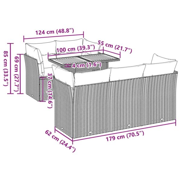 6-Delige Loungeset Met Kussens Poly Rattan - Afbeelding 11