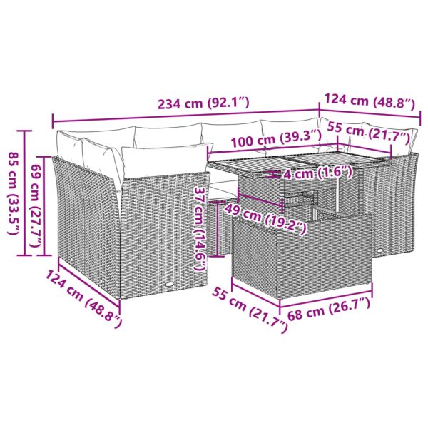 7-Delige Loungeset Met Kussens Poly Rattan - Afbeelding 12