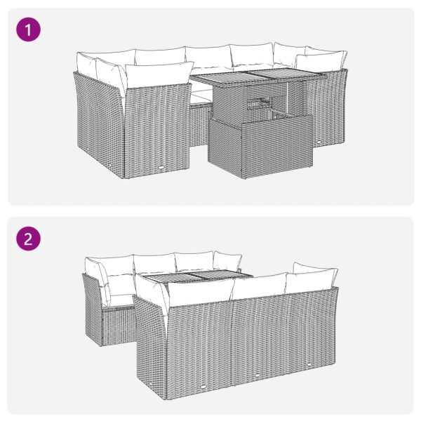 7-Delige Loungeset Met Kussens Poly Rattan - Afbeelding 9