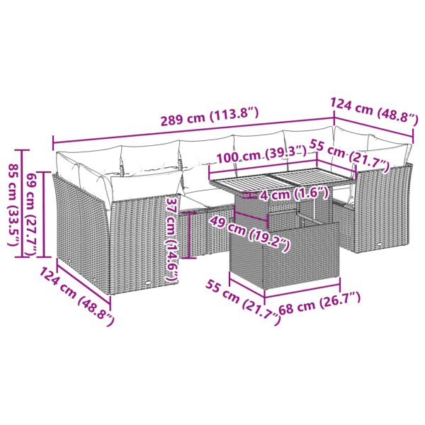 8-Delige Loungeset Met Kussens Poly Rattan - Afbeelding 12