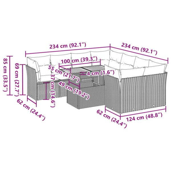 9-Delige Loungeset Met Kussens Poly Rattan - Afbeelding 11