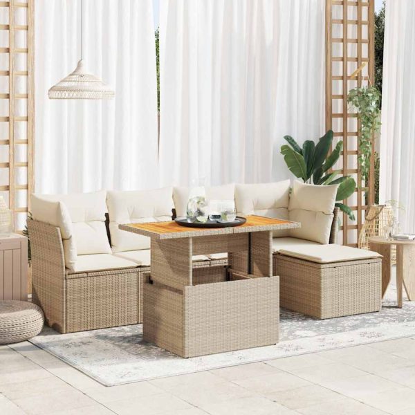 6-Delige Loungeset Met Kussens Poly Rattan - Afbeelding 13