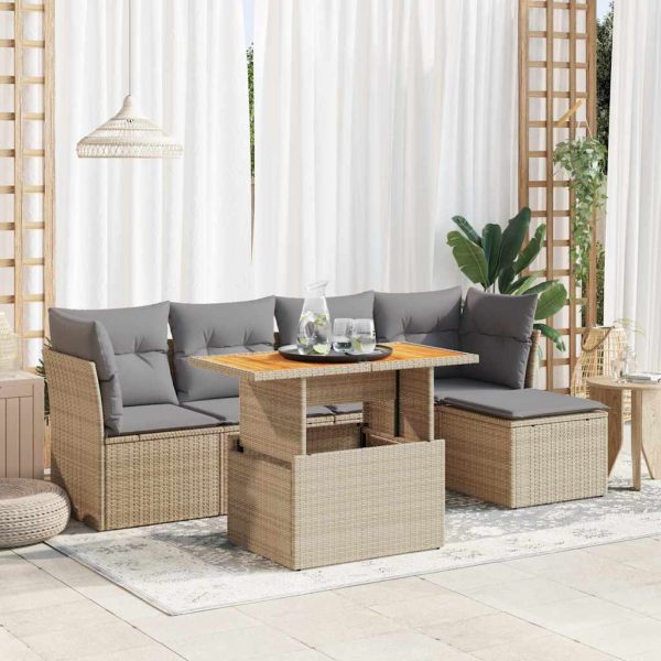 6-Delige Loungeset Met Kussens Poly Rattan - Afbeelding 16