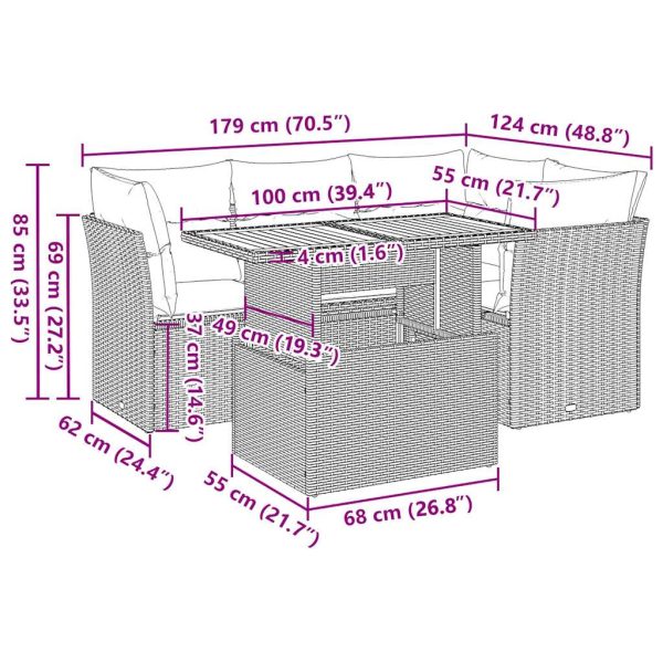 5-Delige Loungeset Met Kussens Poly Rattan - Afbeelding 11