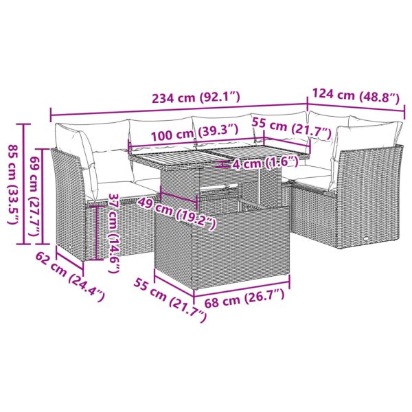 6-Delige Loungeset Met Kussens Poly Rattan - Afbeelding 12