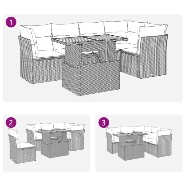 6-Delige Loungeset Met Kussens Poly Rattan - Afbeelding 9