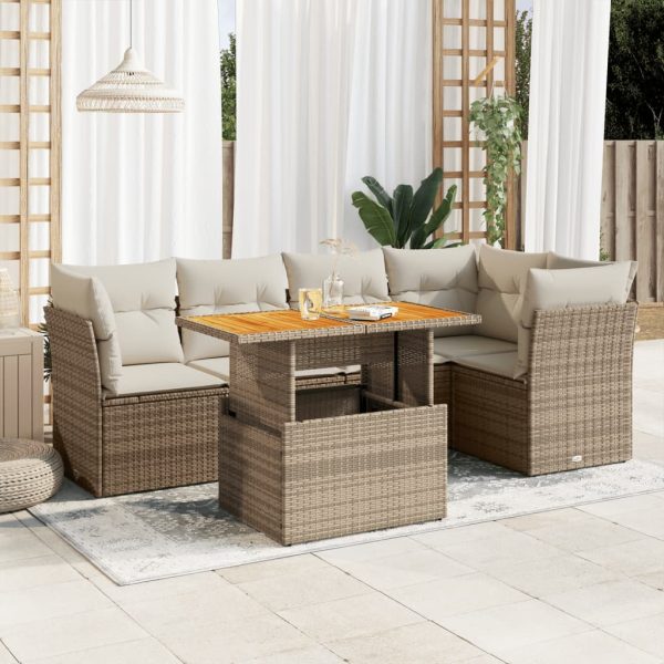 6-Delige Loungeset Met Kussens Poly Rattan - Afbeelding 13